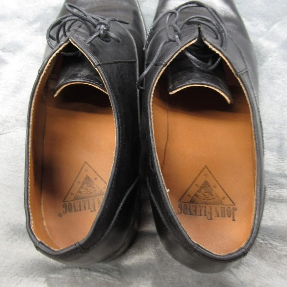 John Fluevog Shoes Men 8.5 Black Leather Oxford Dress Shoes Twin Turbine Formal